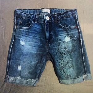 Denim Kids Shorts with Embroidered Design